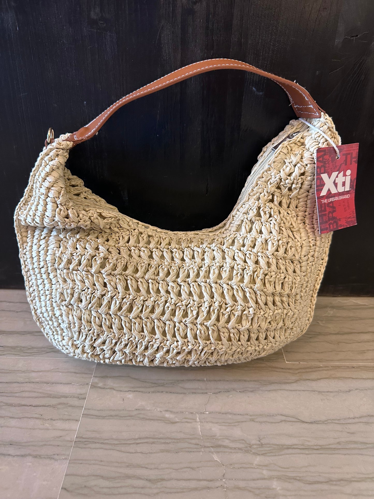Borsa a Mezzaluna Xti Effetto Paglia Naturale – Hobo Bag Donna Estate