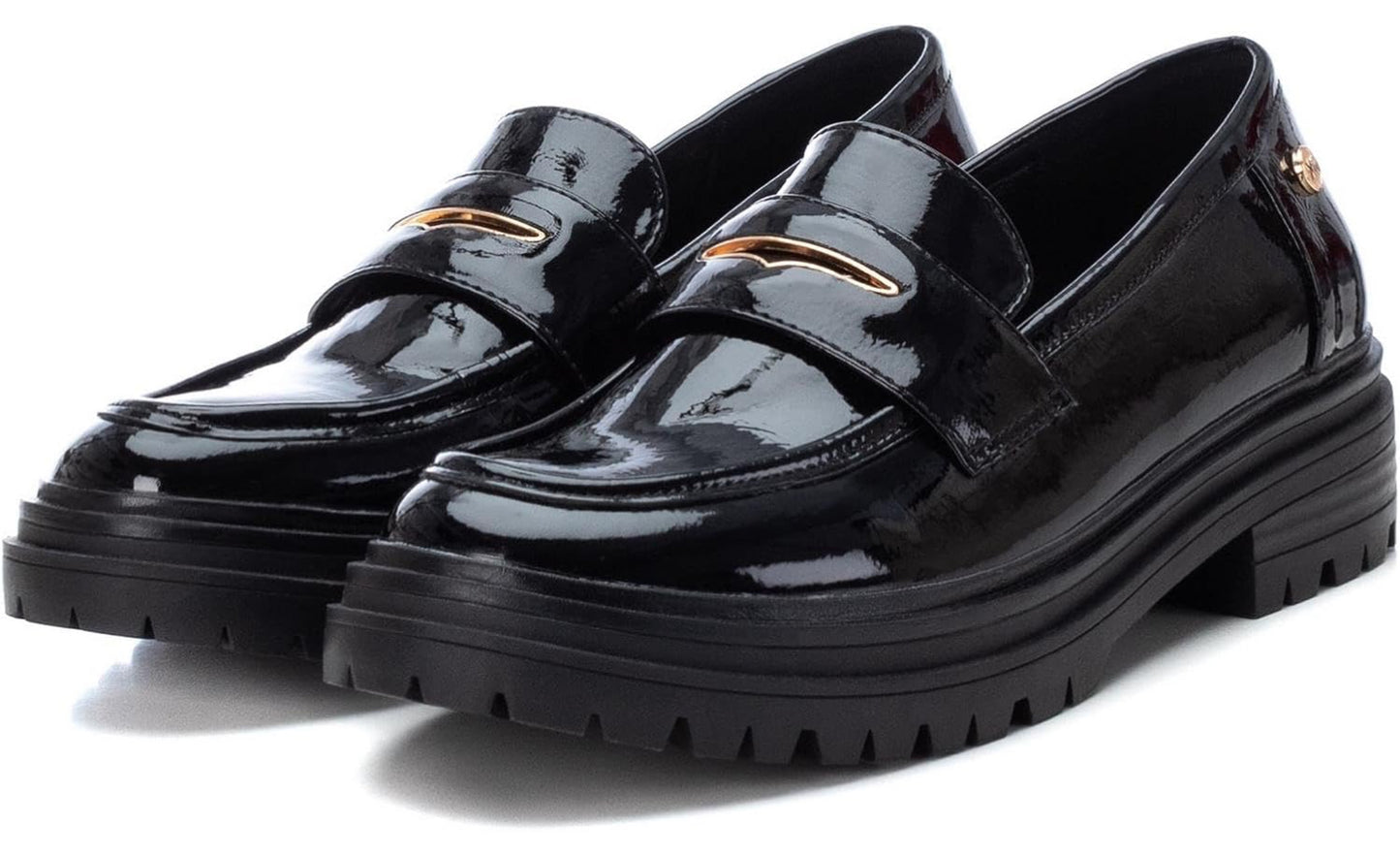 MOCASSINO XTI NERO LUCIDO CON FIBBIA ORO