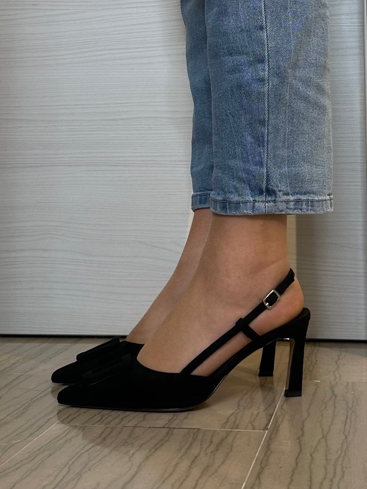 DÉCOLLETÉ AZAREY DONNA SLINGBACK NERA IN PELLE