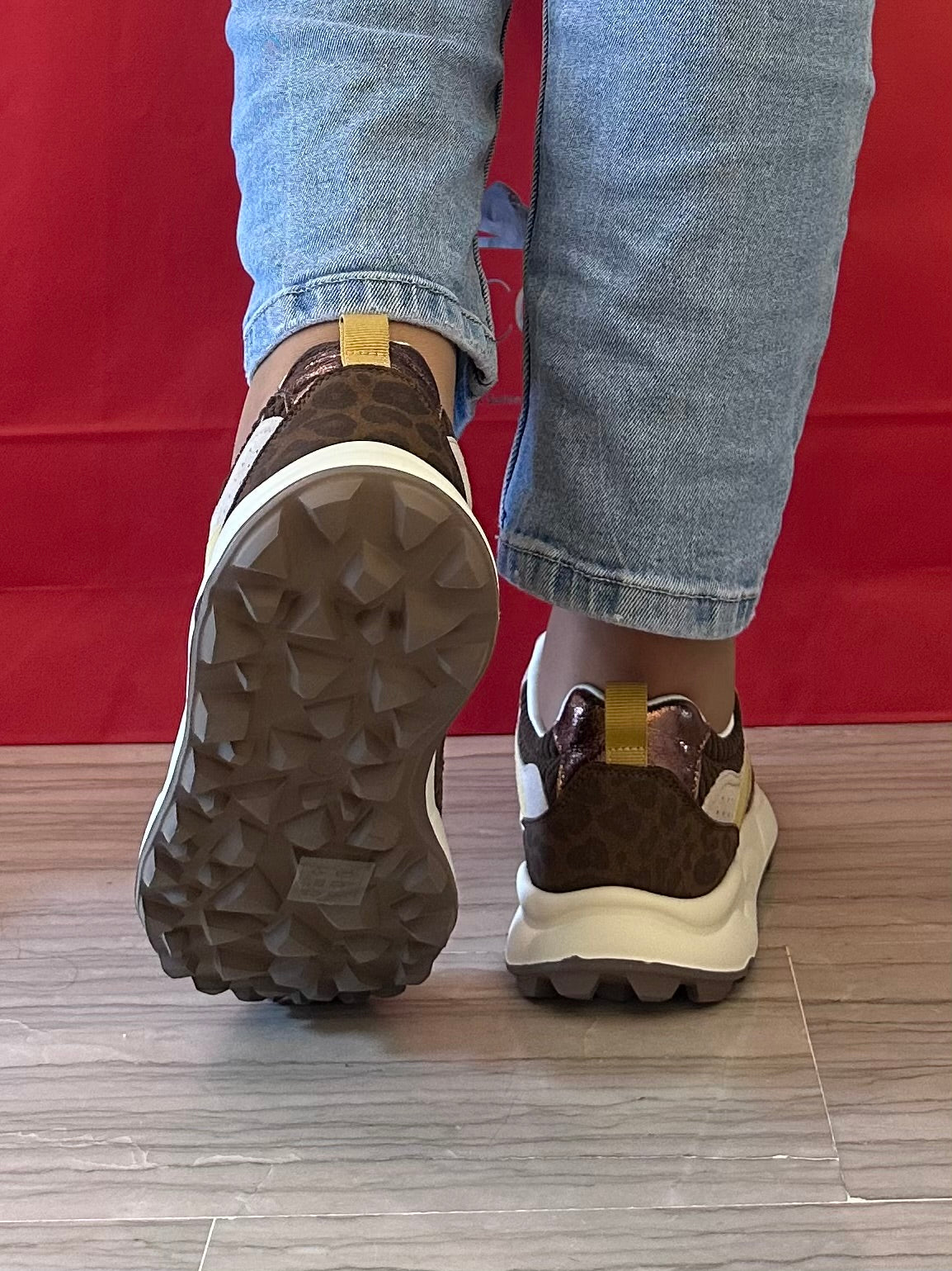 Sneaker Donna Chunky Running Retrò Marrone con Inserti Animalier – Marina Torres