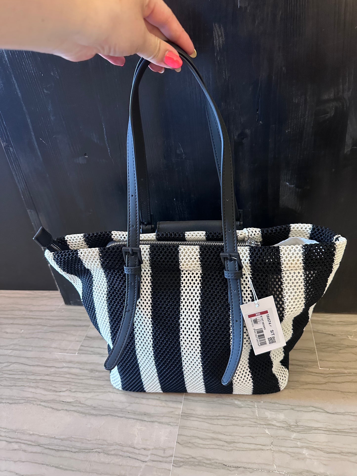 Borsa Xti Righe Bianco e Nero – Shopper Donna in Maglia con Pochette