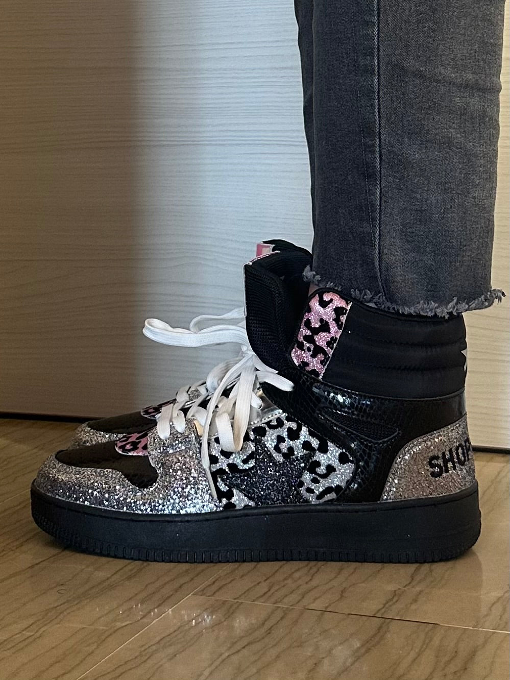 BASKET HAILEY SHOP ART SNEAKER NERA ROSA E LEOPARDATA