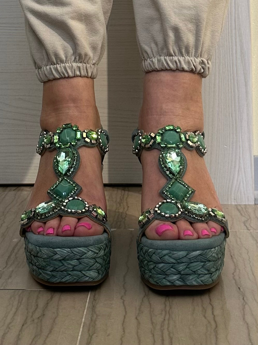 SANDALO XTI DONNA ZEPPA GIOIELLO VERDE