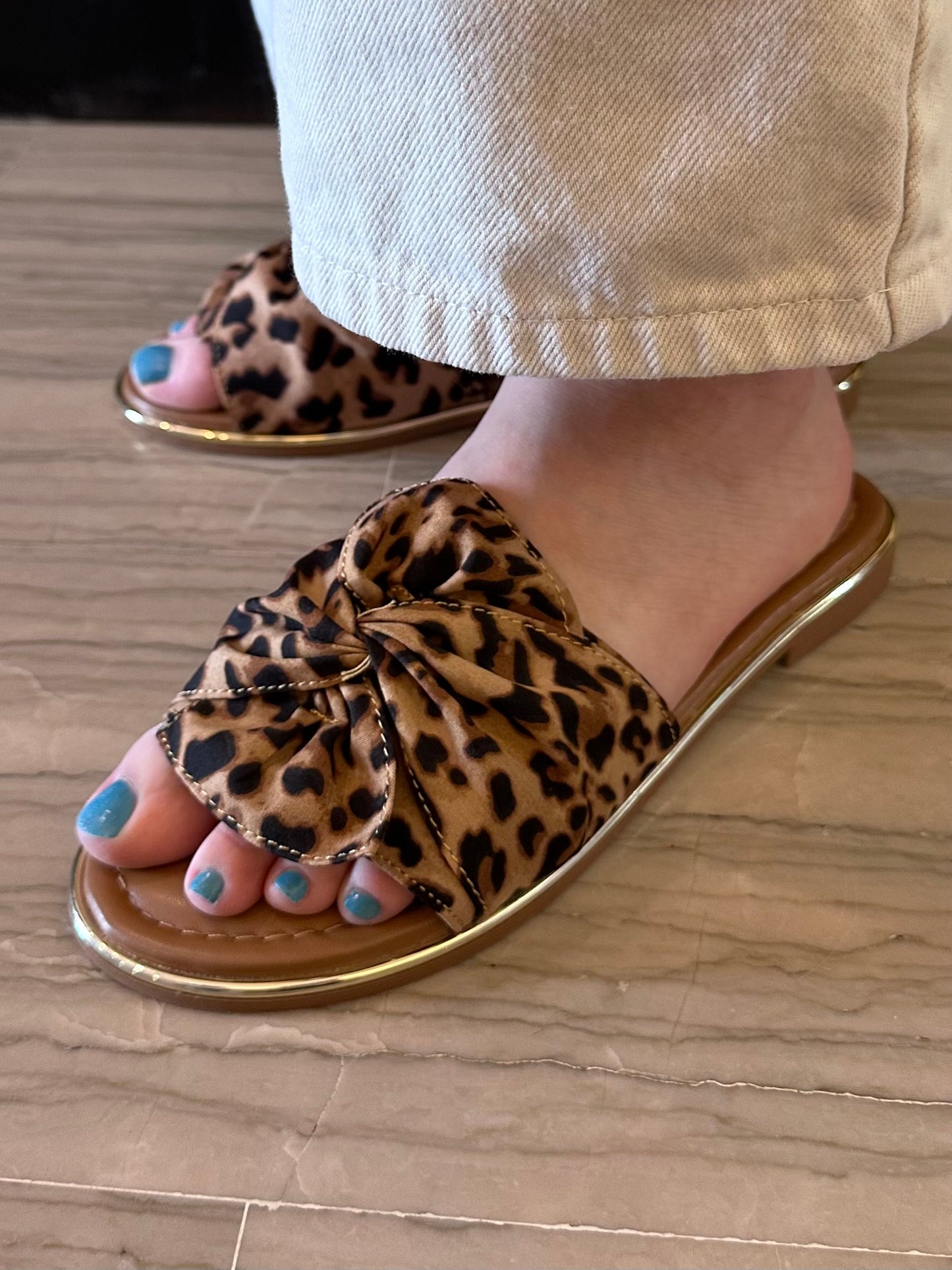 Ciabatta Donna Marina Torres Leopardata con Fiocco