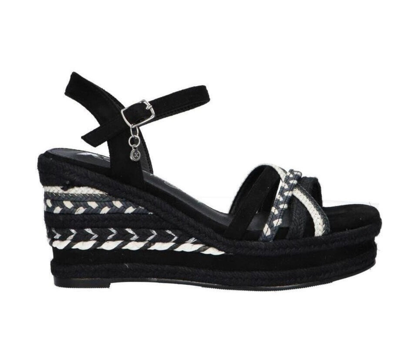 SANDALO XTI DONNA ZEPPA A TRECCIA NERO E BIANCO