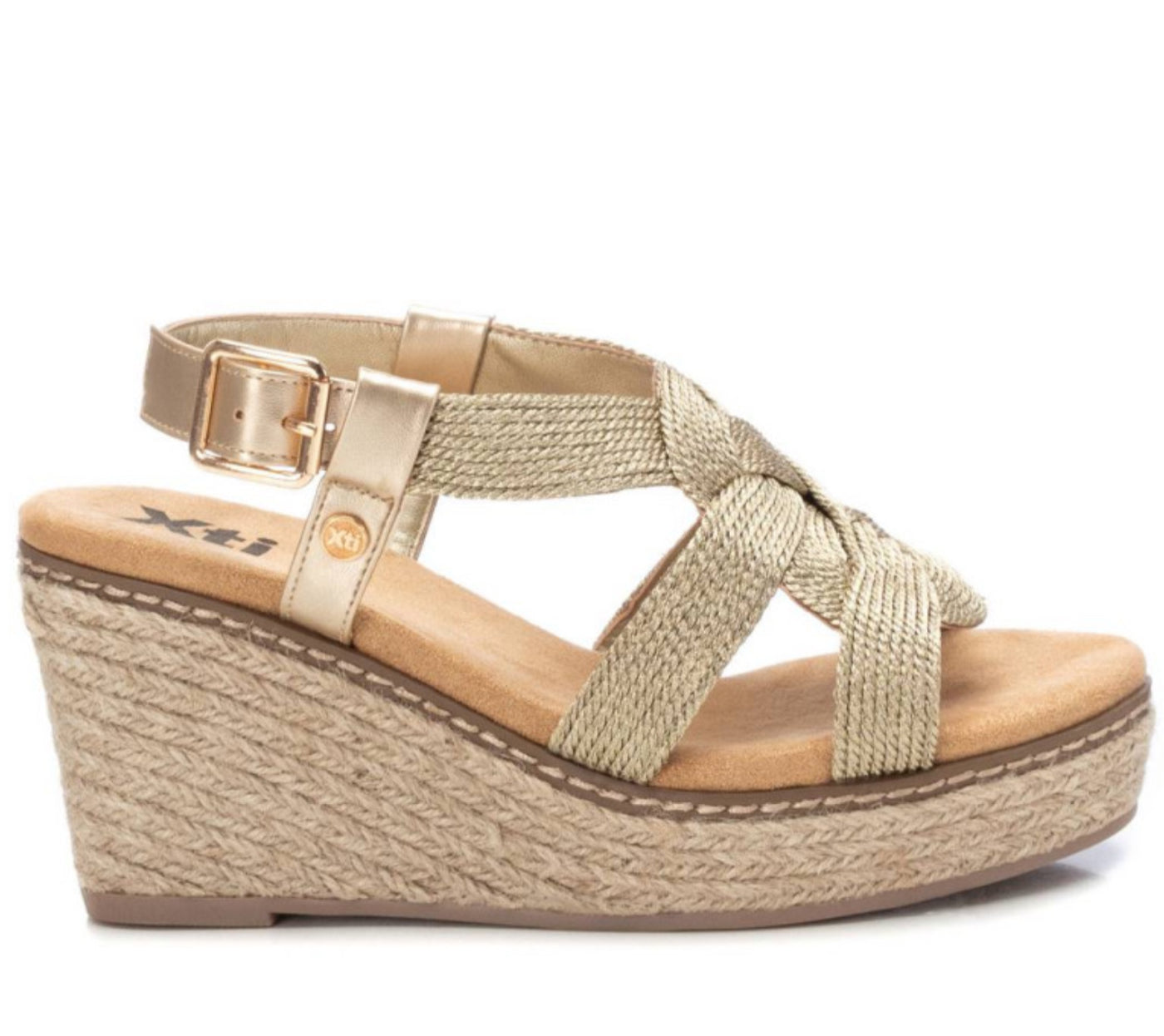 SANDALO XTI DONNA ZEPPA IN CORDA ORO