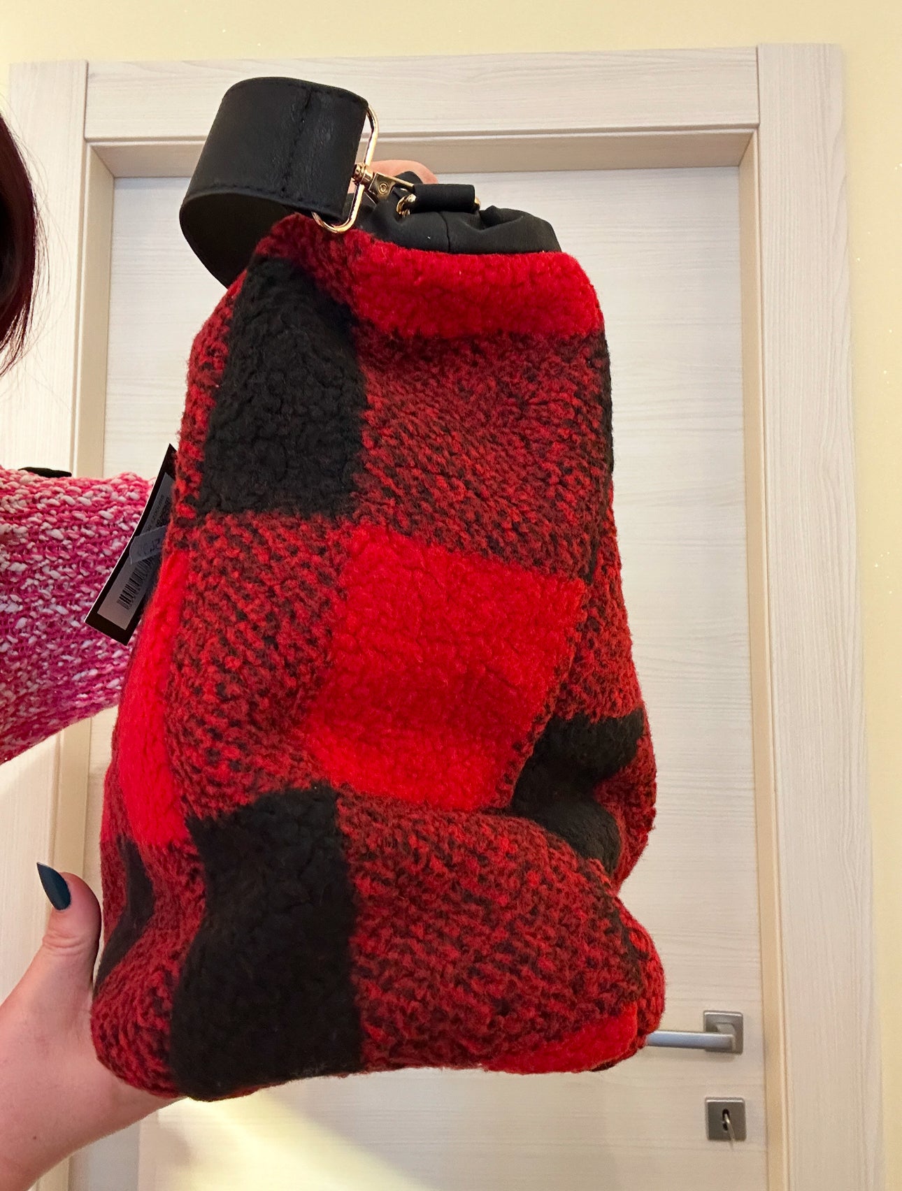 BORSA A QUADRI ROSSA E NERA