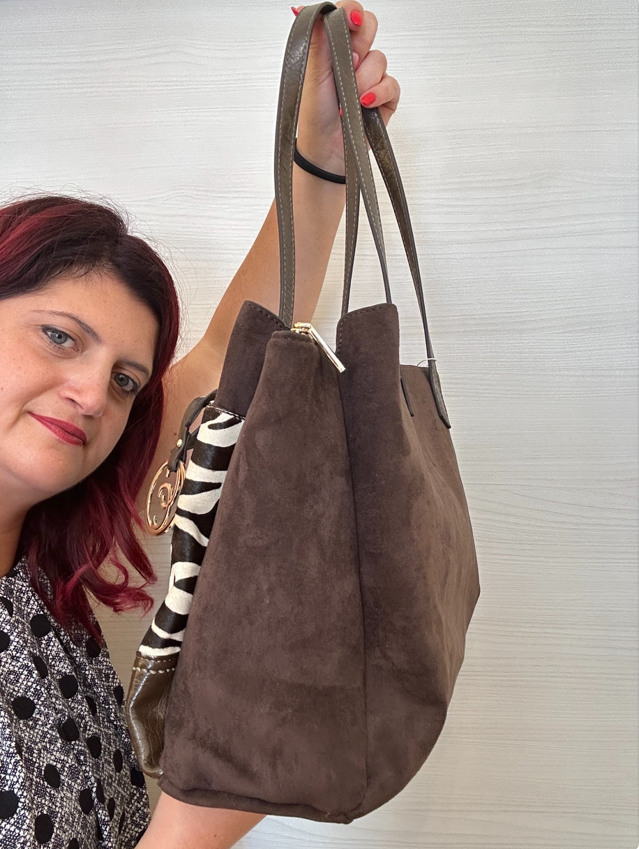 BORSA SHOPPER CARMELA IN PELLE ZEBRATA TESTA DI MORO