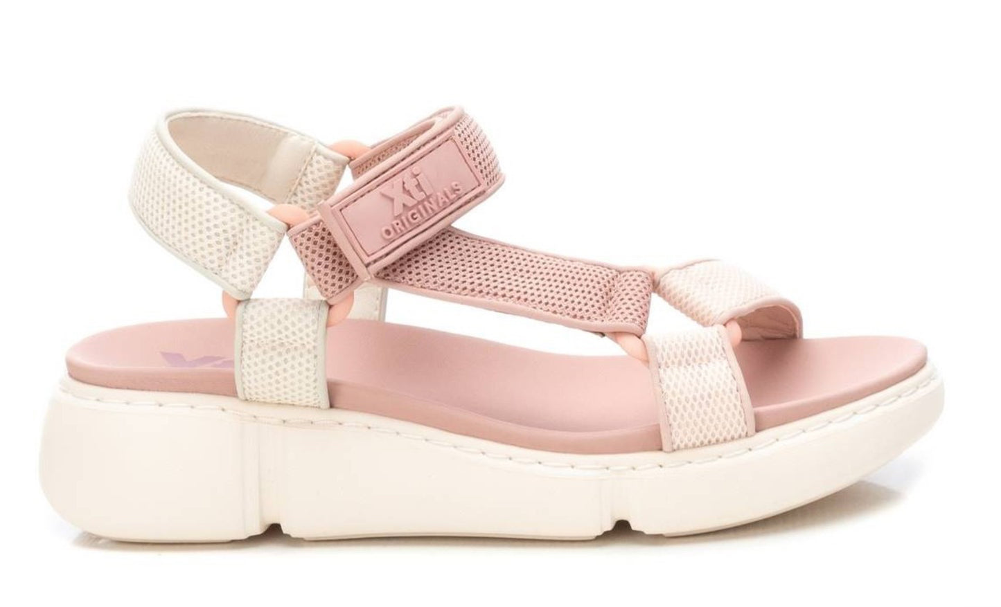 SANDALO XTI DONNA BASSO ROSA E BEIGE CON VELCRO
