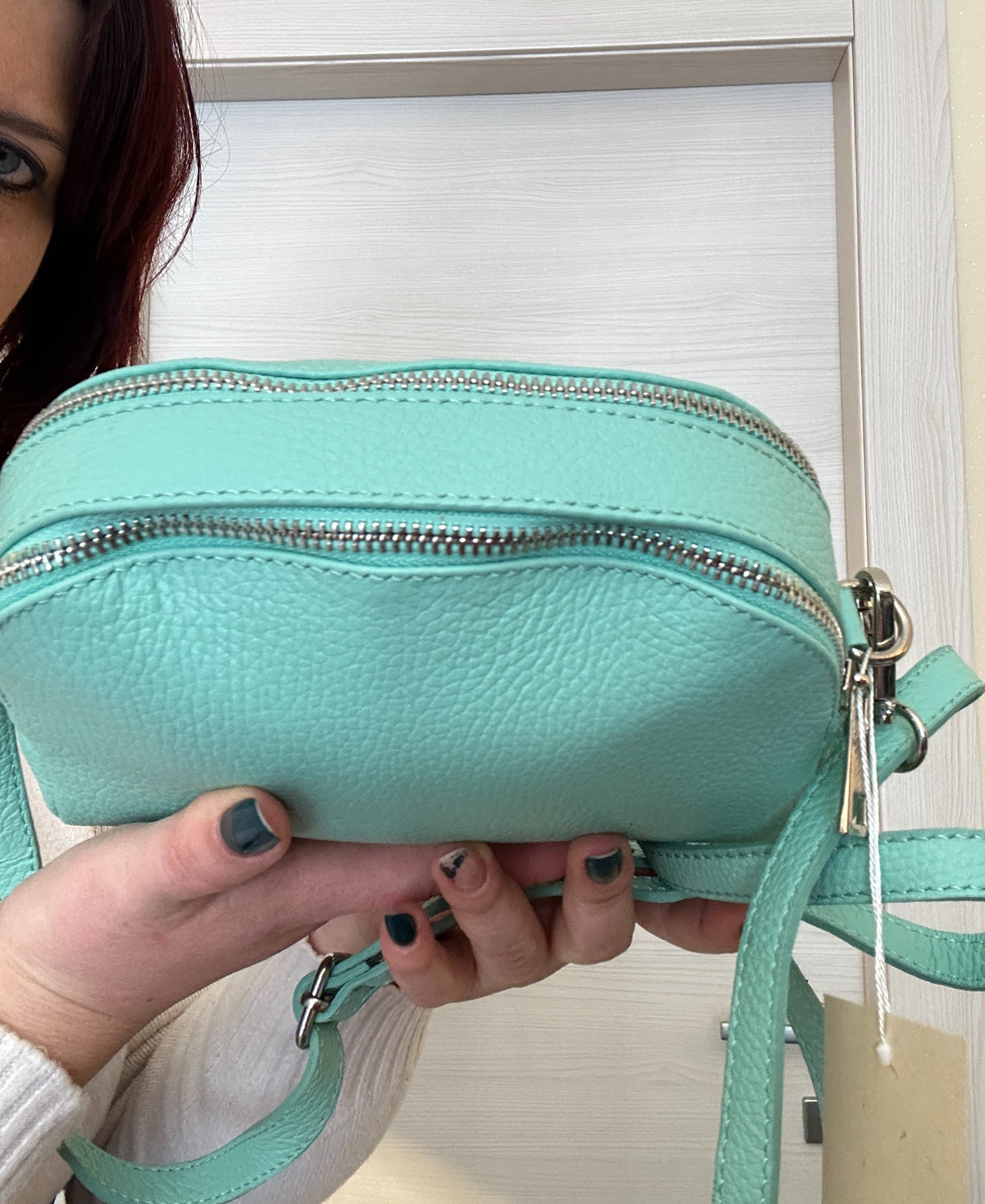 TRACOLLA IN VERA PELLE MADE IN ITALY VERDE ACQUA