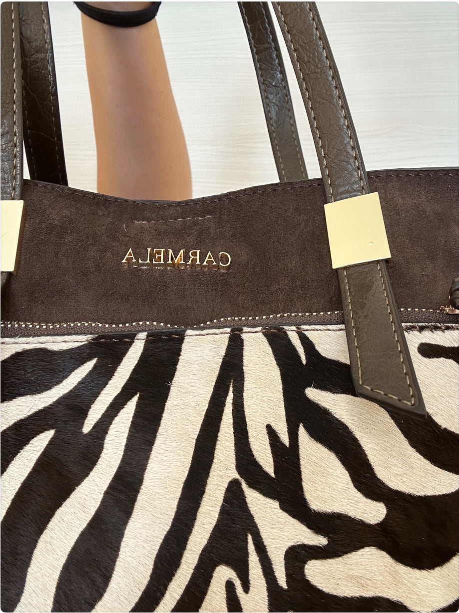 BORSA SHOPPER CARMELA IN PELLE ZEBRATA TESTA DI MORO