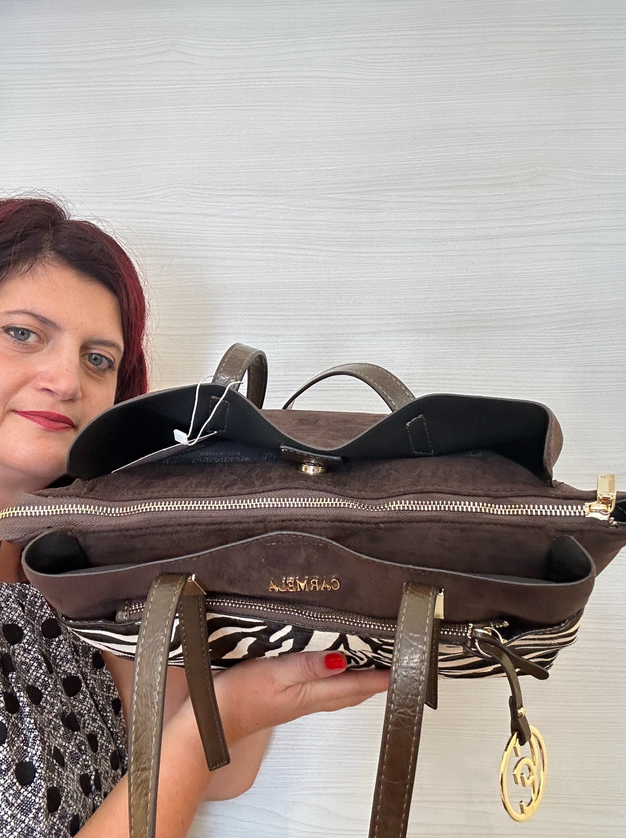 BORSA SHOPPER CARMELA IN PELLE ZEBRATA TESTA DI MORO