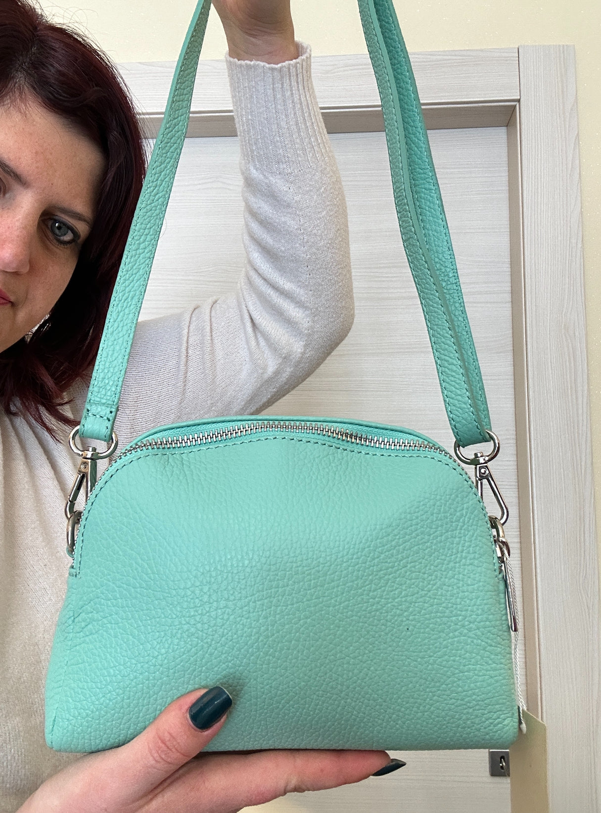 TRACOLLA IN VERA PELLE MADE IN ITALY VERDE ACQUA