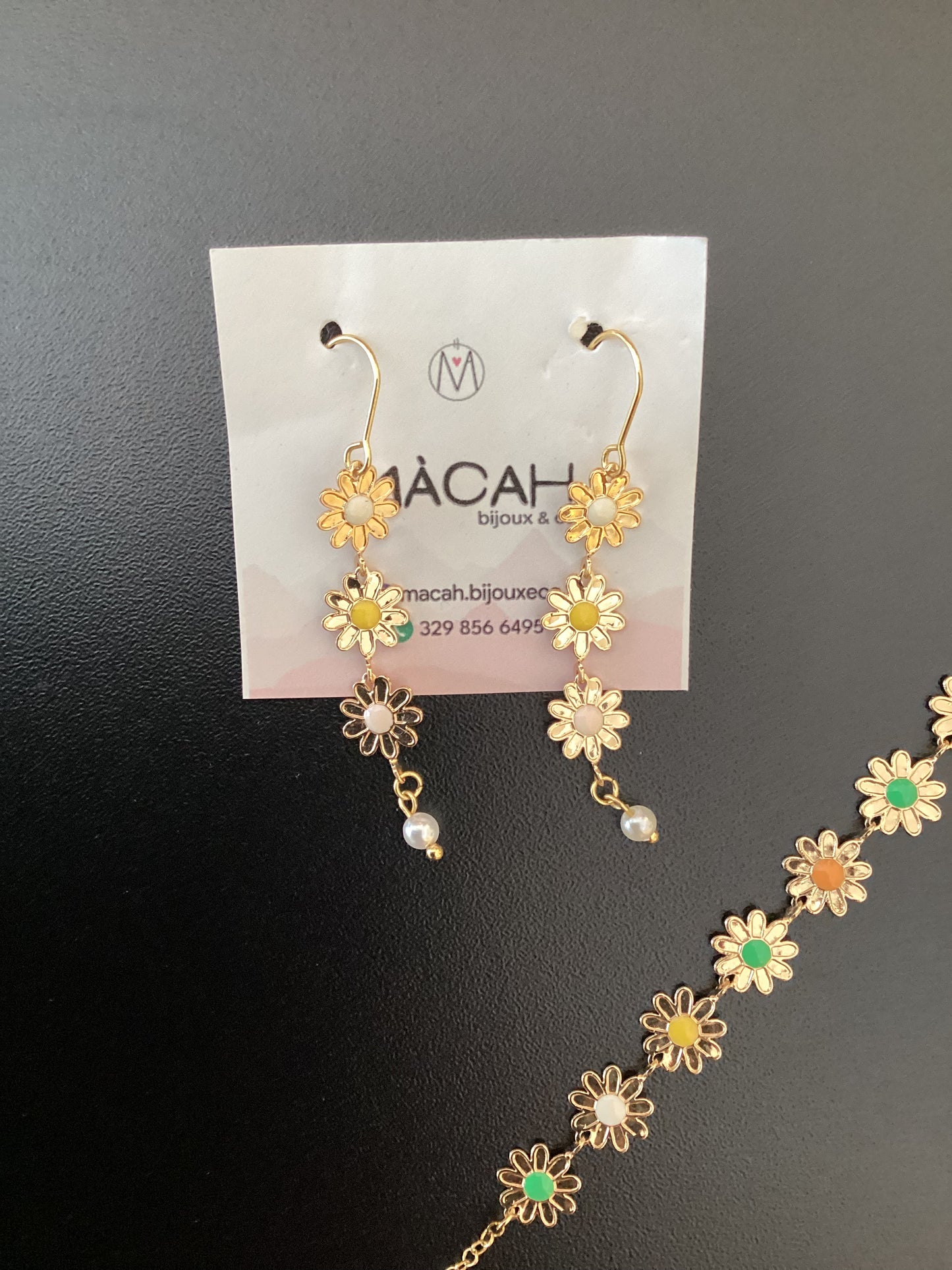 SET ORECCHINI E BRACCIALE ACCIAIO COLOR ORO FIORELLINI