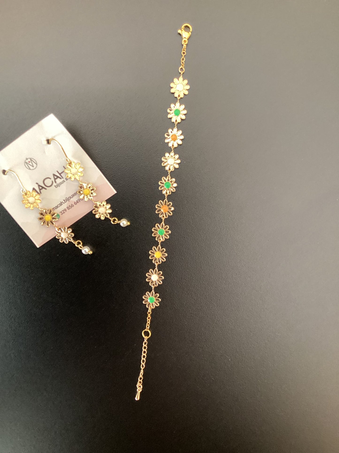 SET ORECCHINI E BRACCIALE ACCIAIO COLOR ORO FIORELLINI