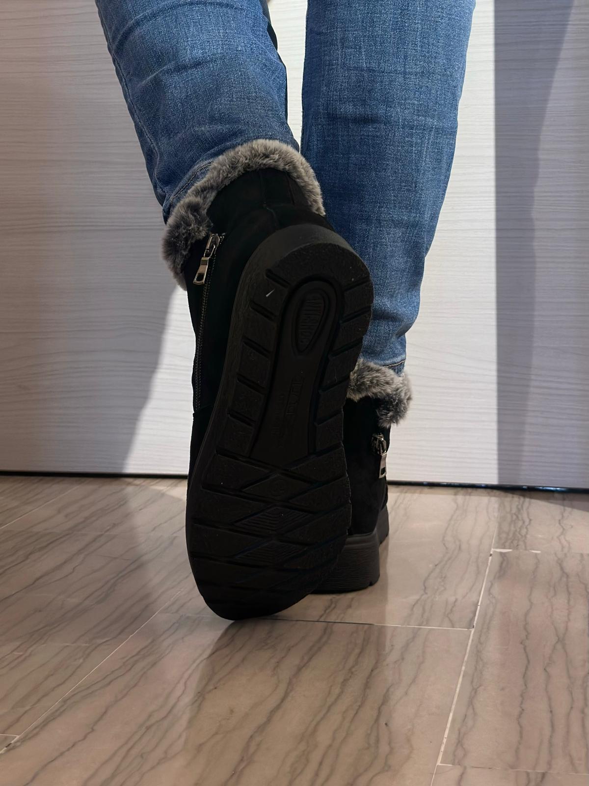 STIVALETTO DONNA FLYFLOT NERO CON ECOPELLICCIA GRIGIA