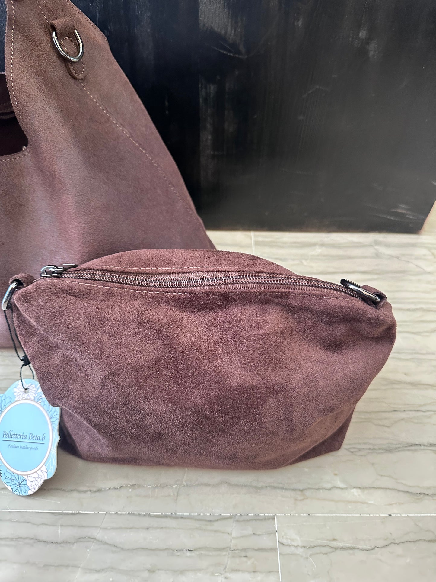 Borsa 2 in 1 Pelletteria Beta.B marrone – Effetto camoscio