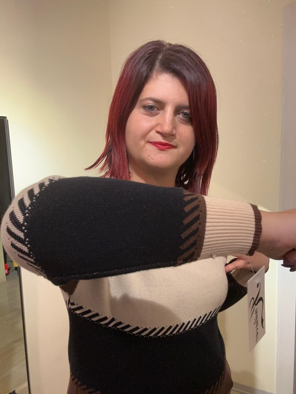 MAGLIA DONNA VISCOSA A FASCE MARRONE NERO E BEIGE