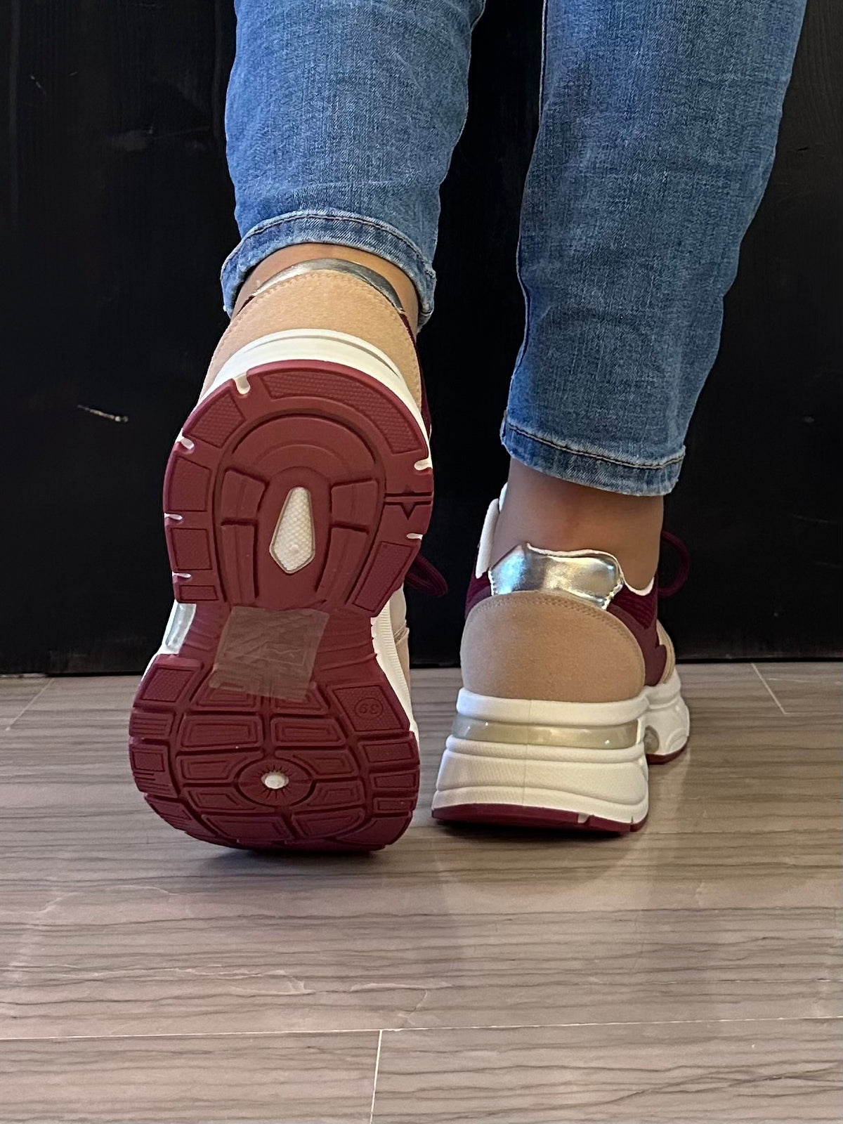 Sneaker donna Mellisa bordeaux e beige con platform alta