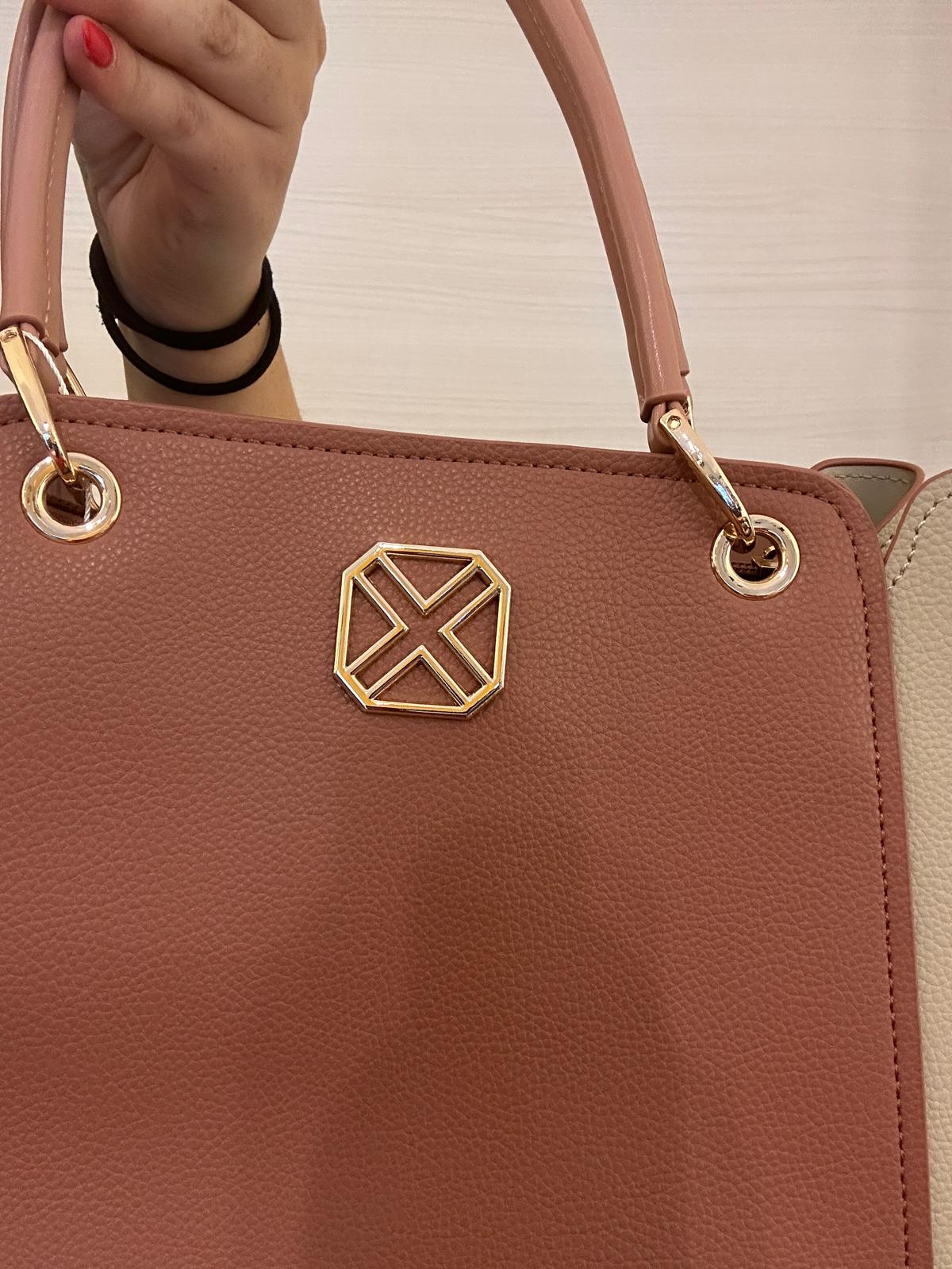 BORSA A SPALLA DONNA XTI BICOLORE ROSA E BEIGE