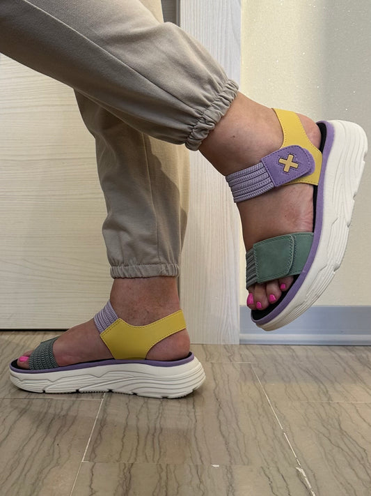 SANDALO XTI DONNA BASSO MULTICOLORE LILLA/VERDE/GIALLO SENAPE