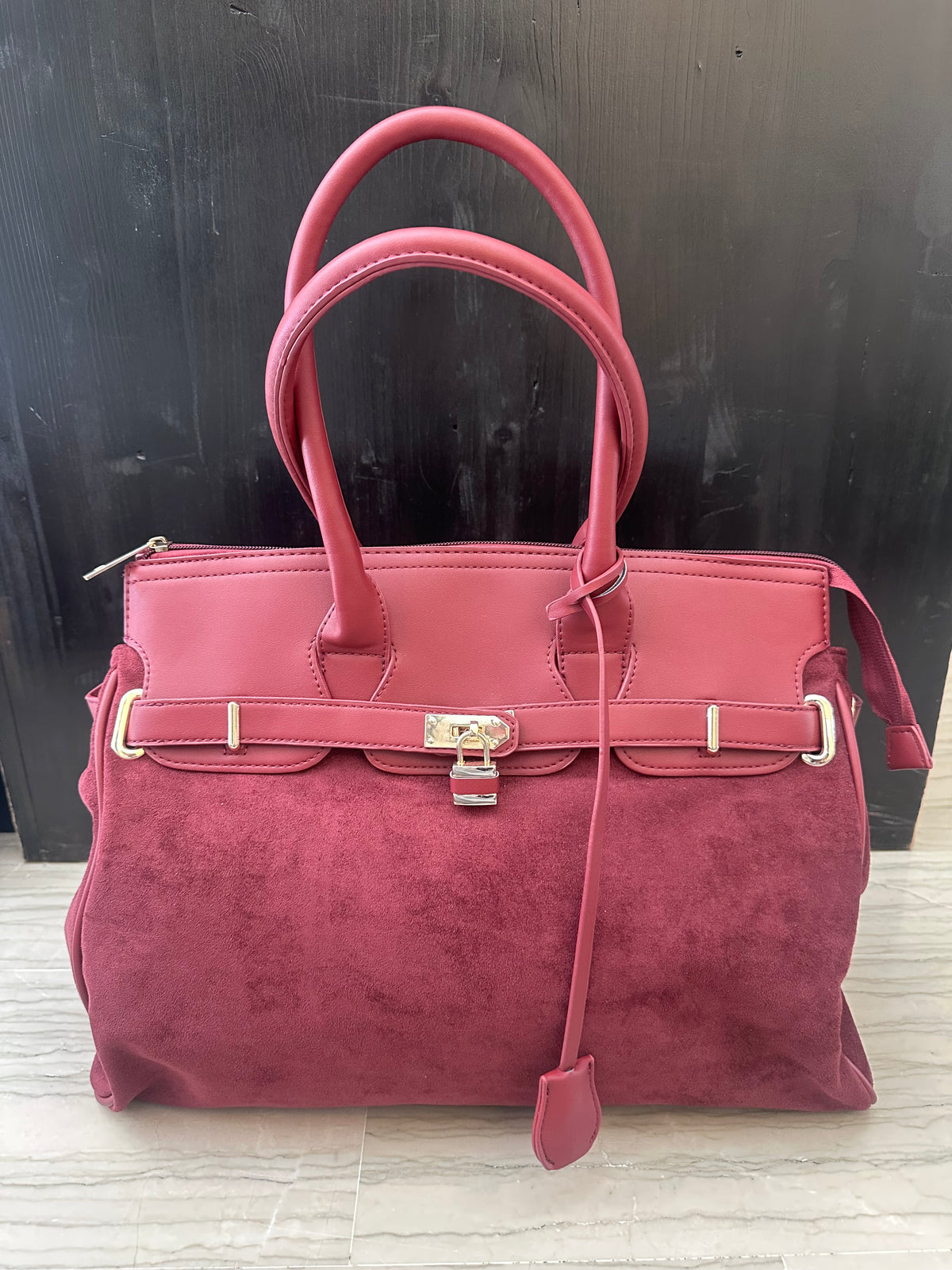 Borsa Donna Classic Fashion in Camoscio Bordeaux con Scomparto Centrale
