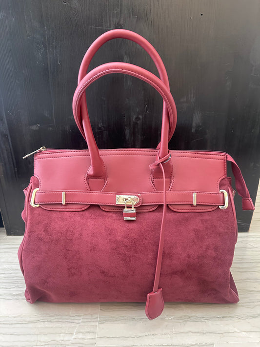 Borsa Donna Classic Fashion in Camoscio Bordeaux con Scomparto Centrale