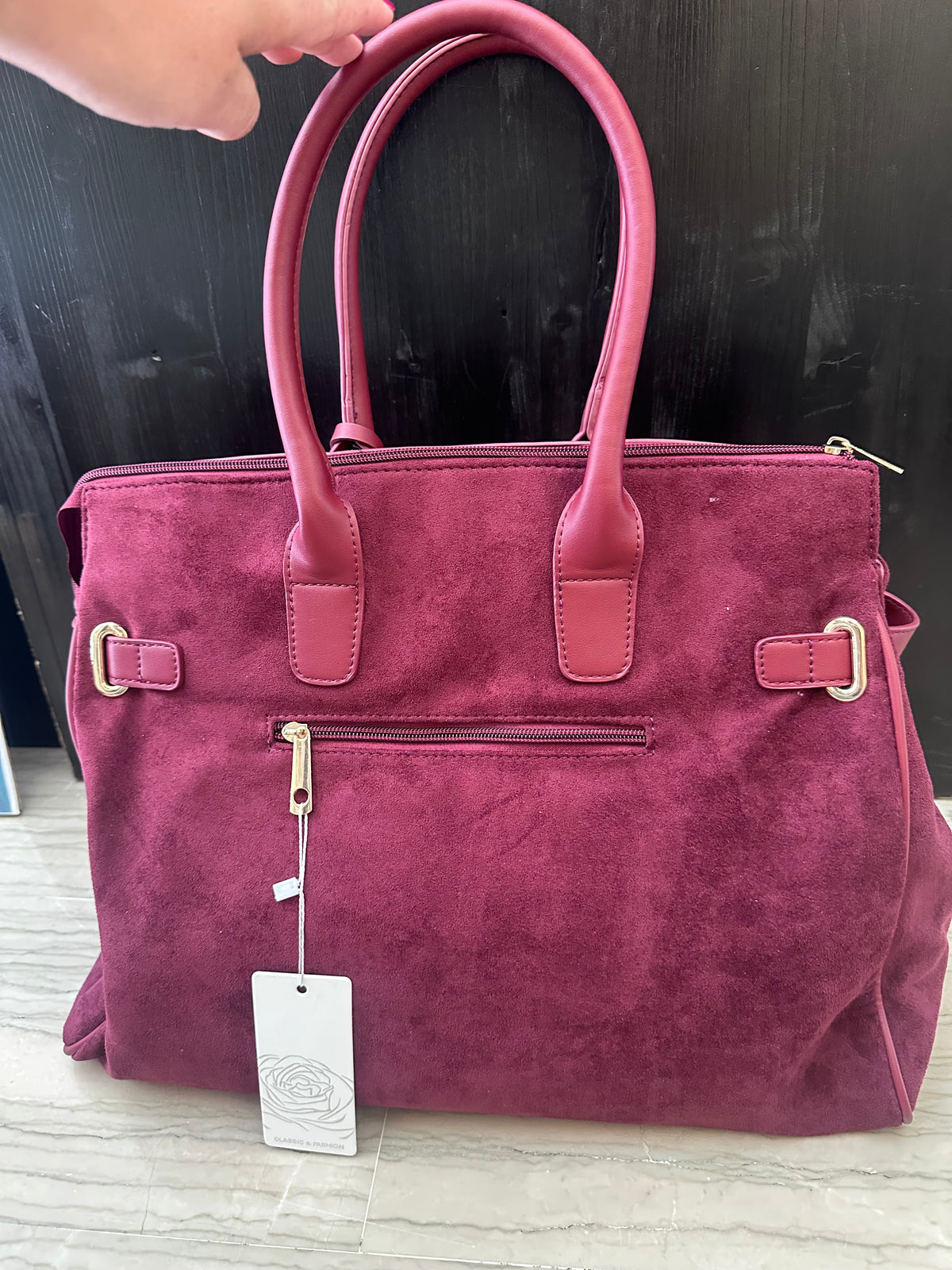 Borsa Donna Classic Fashion in Camoscio Bordeaux con Scomparto Centrale