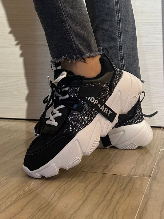 CHUNKY AMY SHOP ART SNEAKER NERA E BIANCA CON STRASS