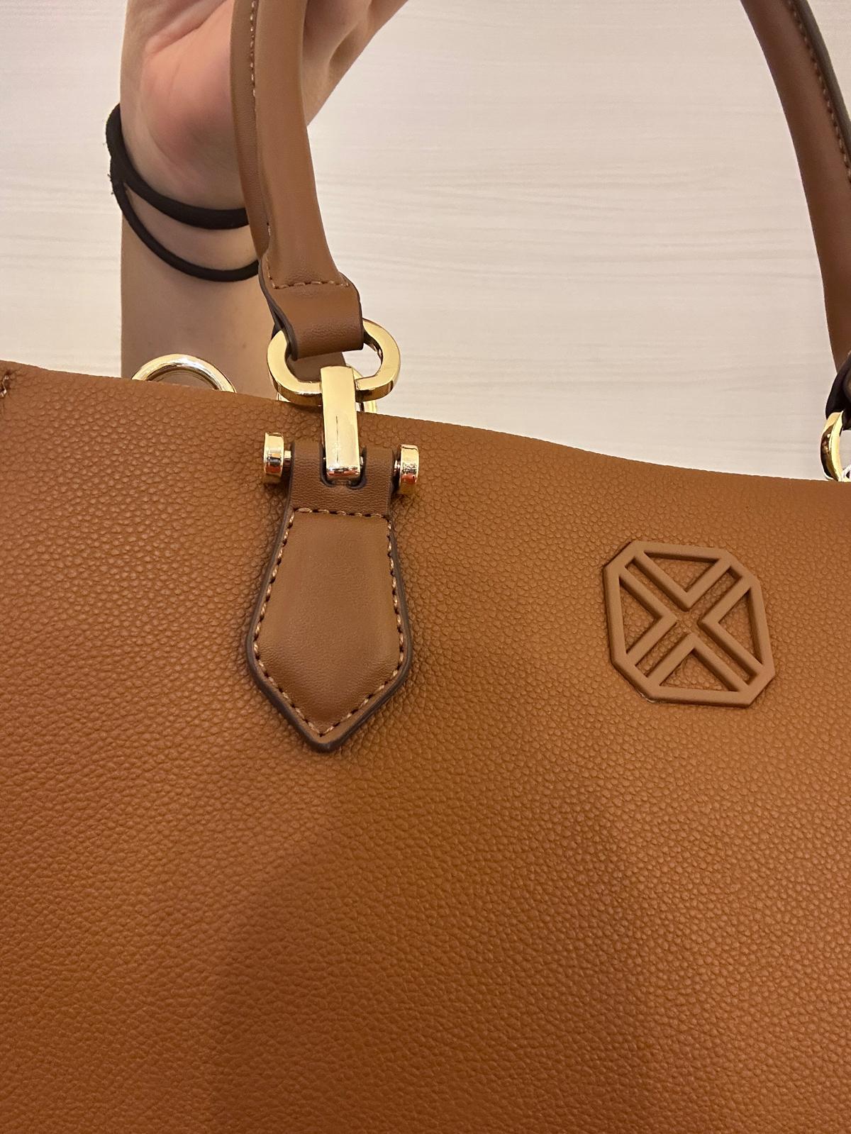 BORSA DONNA XTI RIGIDA COLOR CUOIO E BEIGE A CONTRASTO