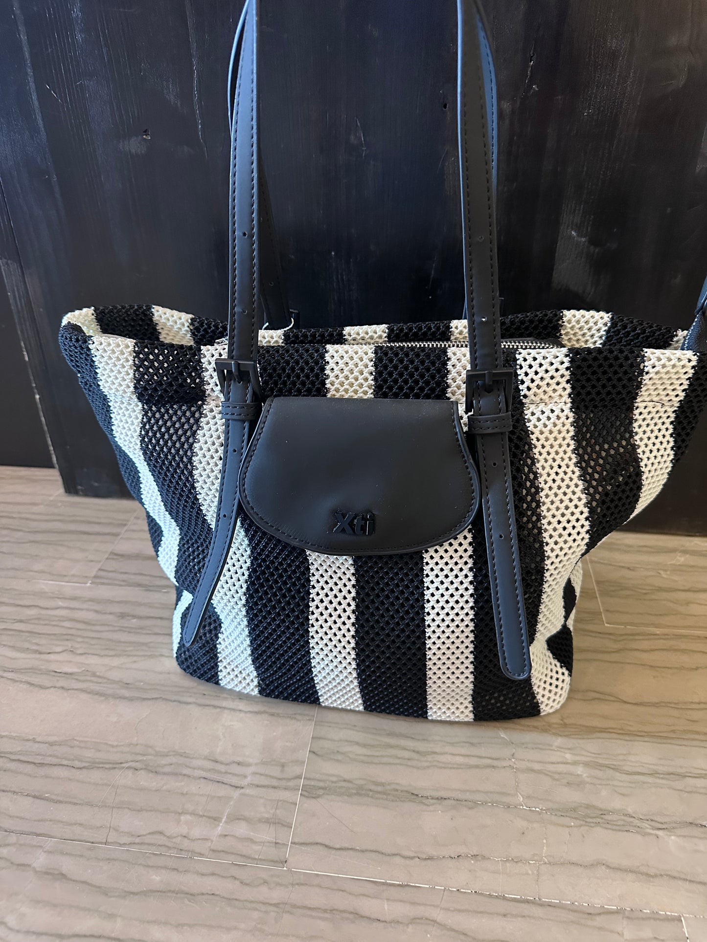 Borsa Xti Righe Bianco e Nero – Shopper Donna in Maglia con Pochette