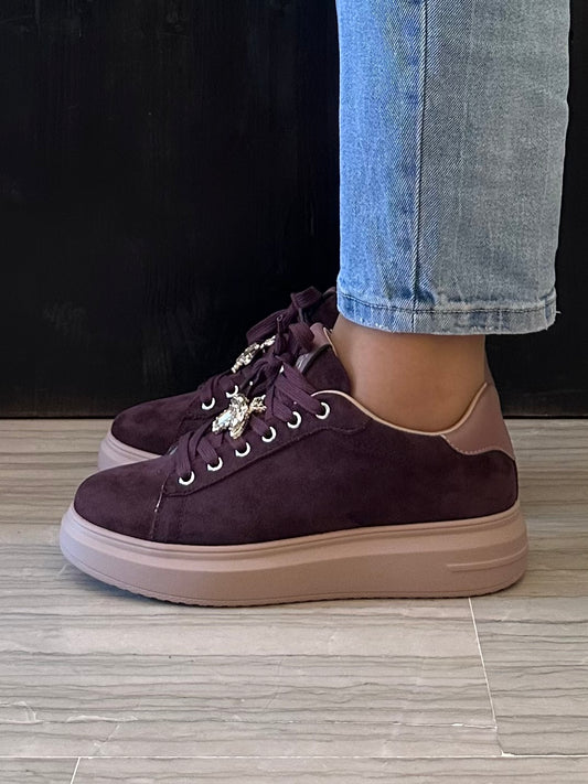 Marina Torres Sneaker Donna Bordeaux con Charm Gioiello e Suola Platform