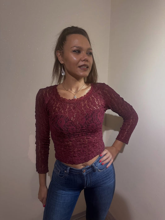 TOP DONNA IN PIZZO BORDEAUX