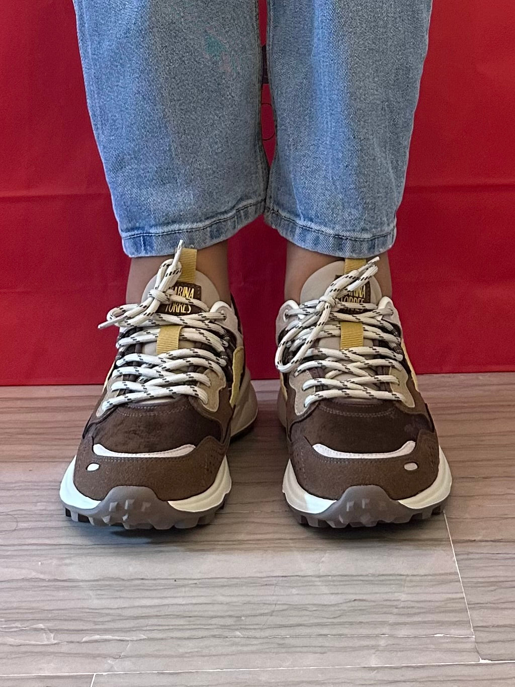 Sneaker Donna Chunky Running Retrò Marrone con Inserti Animalier – Marina Torres