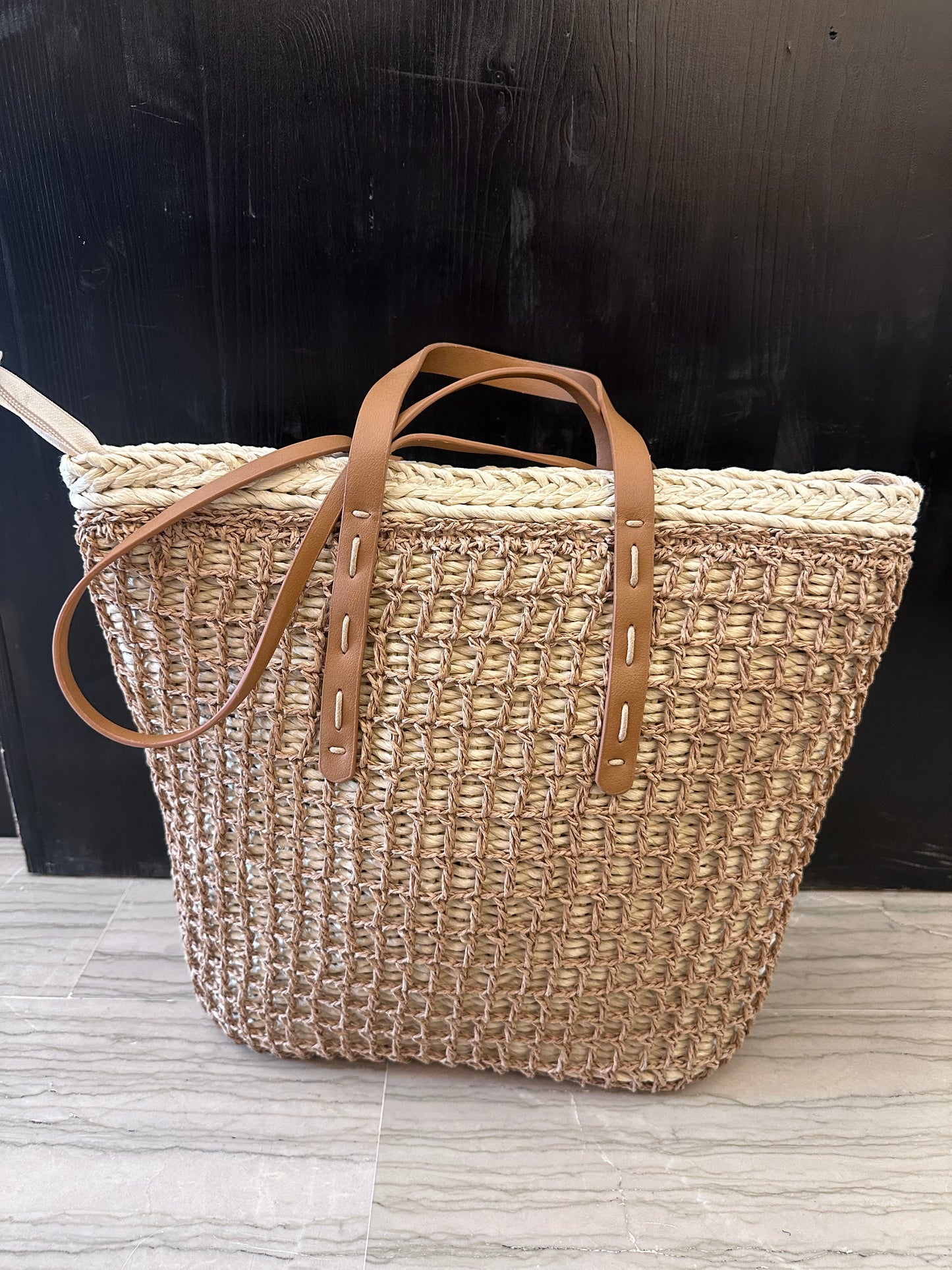 Borsa Xti in Rafia Rigida con Doppio Manico