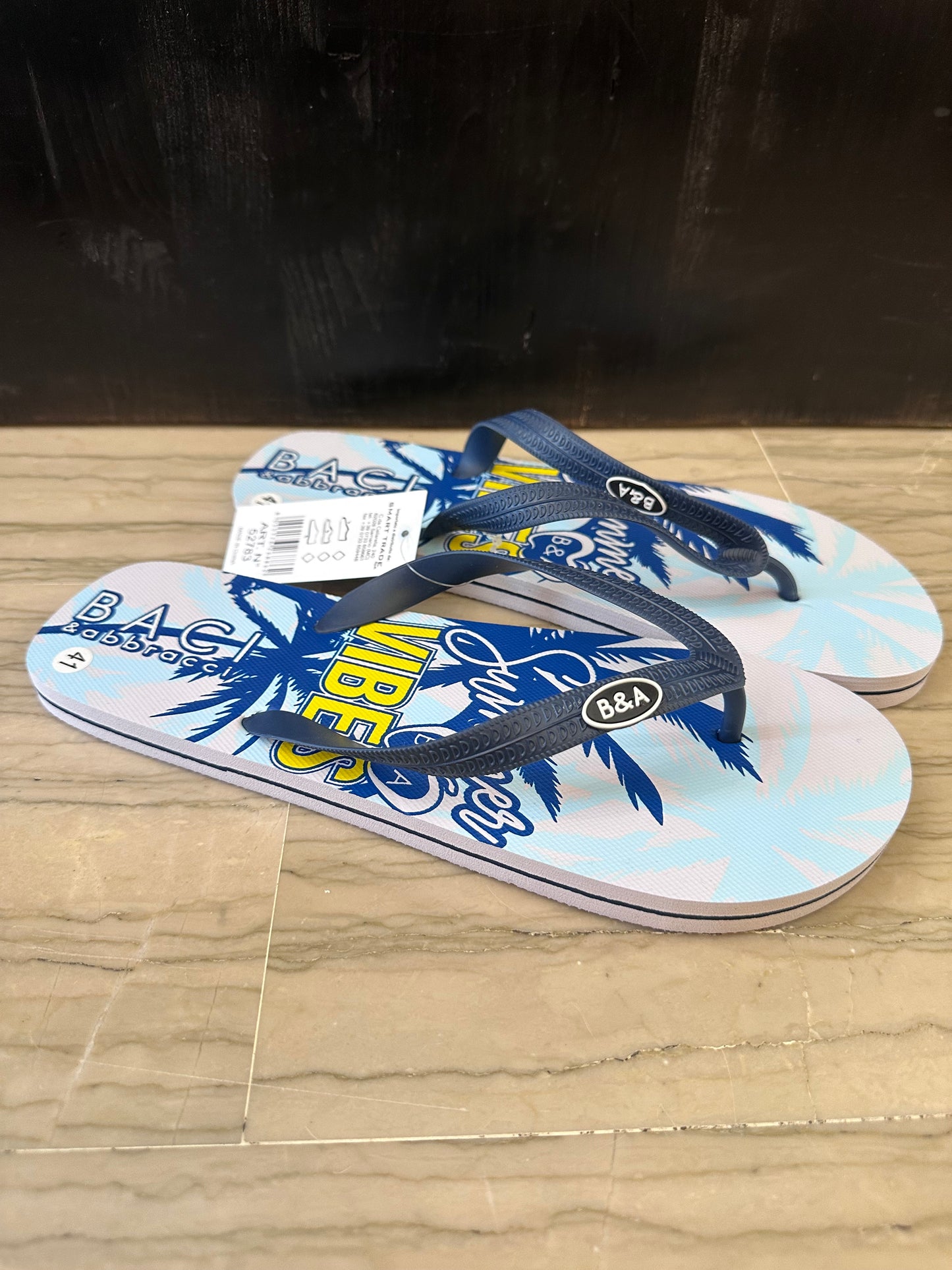 Infradito Uomo Baci & Abbracci con Fascia Blu e Fantasia Tropicale