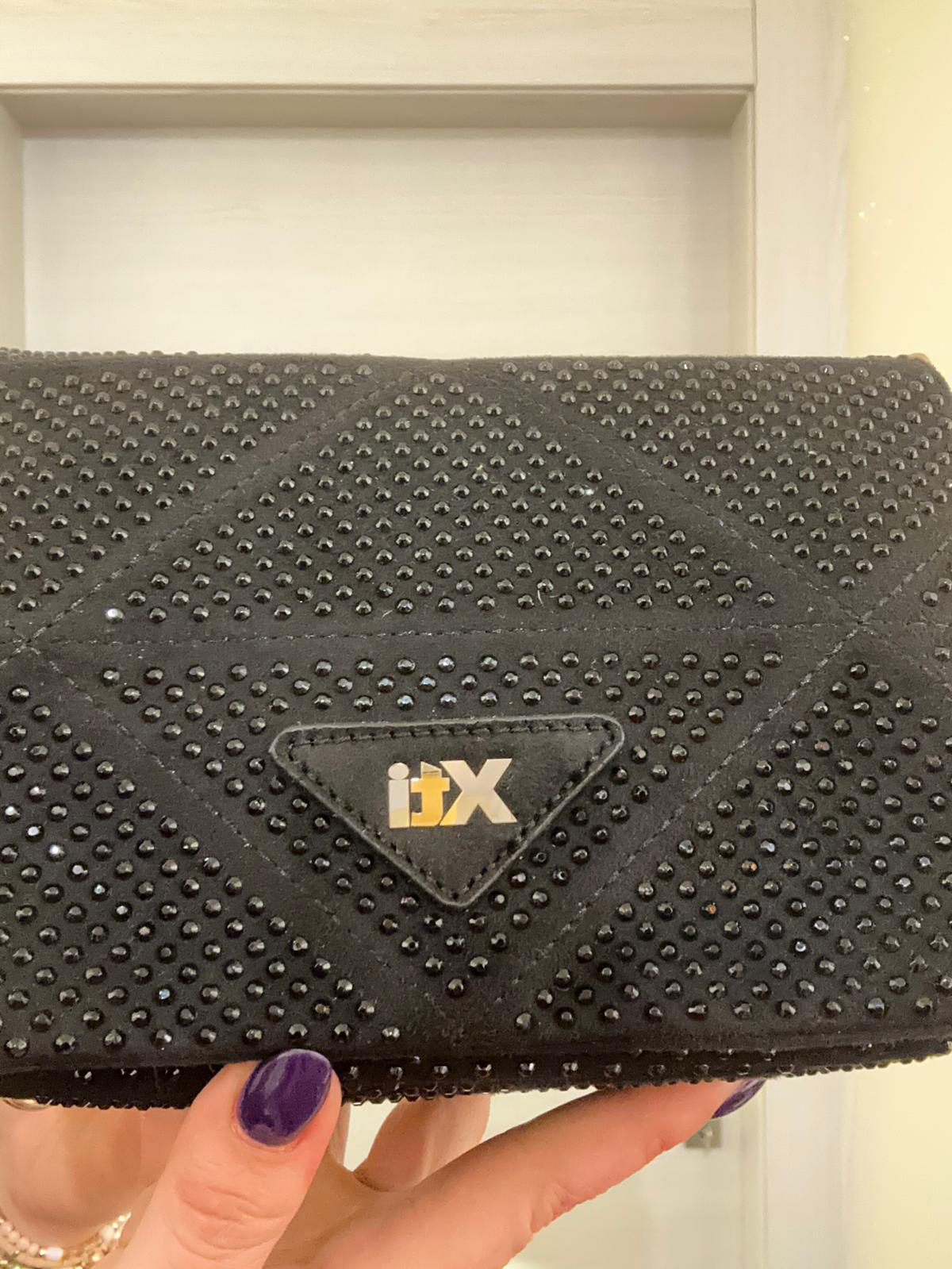 BORSA XTI COMPATTA NERA CON STRASS E CATENA ORO