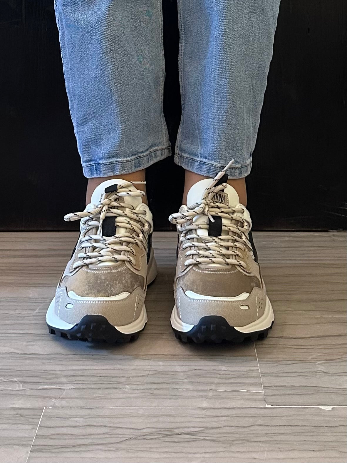 Sneaker Donna Marina Torres Beige con Inserti Animalier – Chunky Sporty Chic