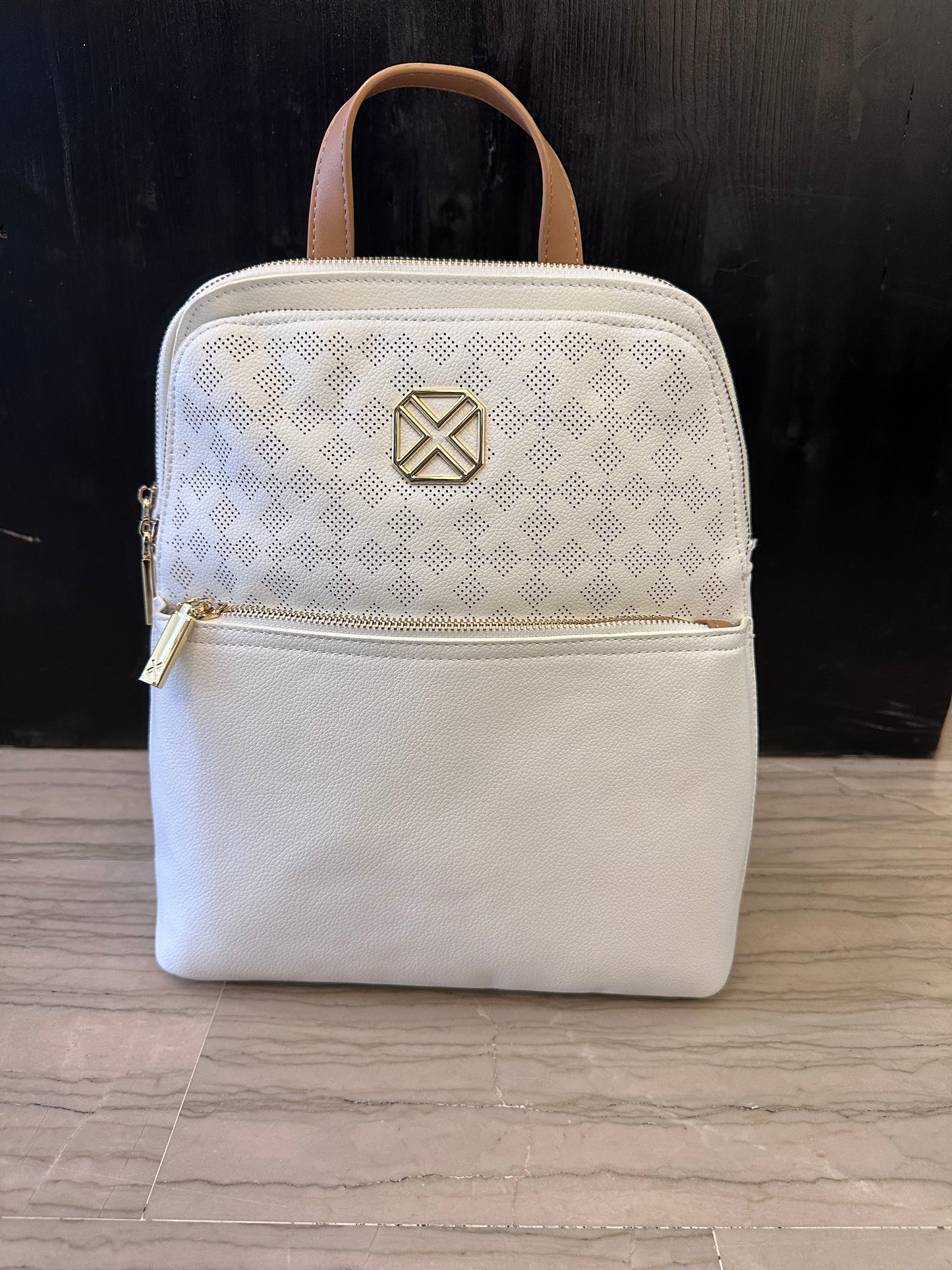 Zainetto Bianco con Dettagli Cuoio – Backpack Elegante 31 cm