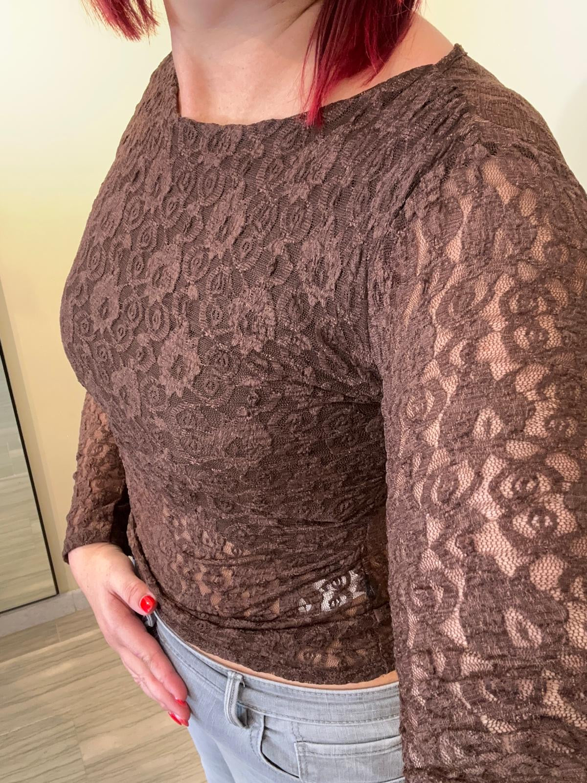 TOP IN PIZZO DONNA MARRONE