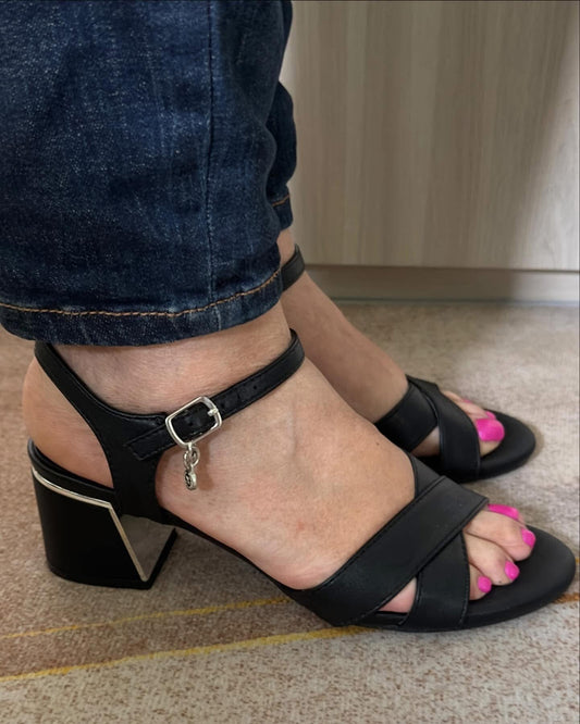 SANDALO XTI DONNA GIOIELLO TACCO COMODO 5CM NERO