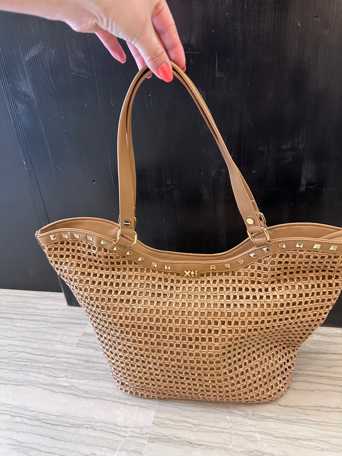 Borsa Xti Grande Intrecciata Cuoio con Borchie