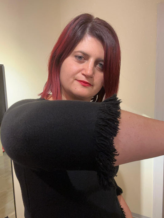 MAGLIA DONNA NERA IN VISCOSA CON FRANGE