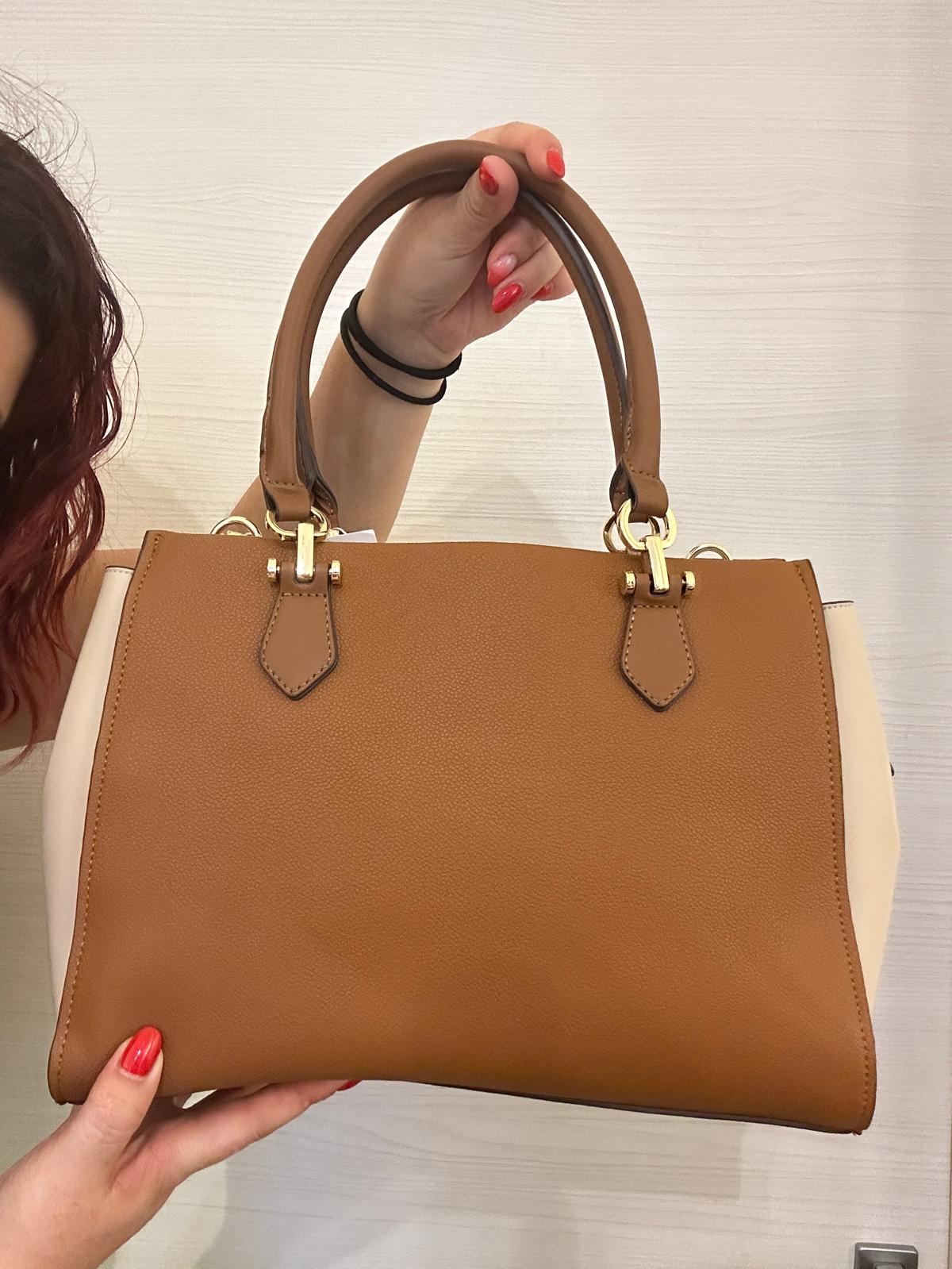BORSA DONNA XTI RIGIDA COLOR CUOIO E BEIGE A CONTRASTO