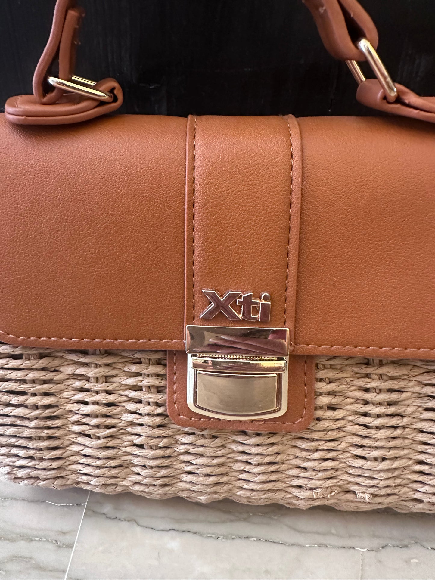 Borsa Xti in Paglia e Similpelle Cuoio – Borsa Donna a Mano e Tracolla Estiva