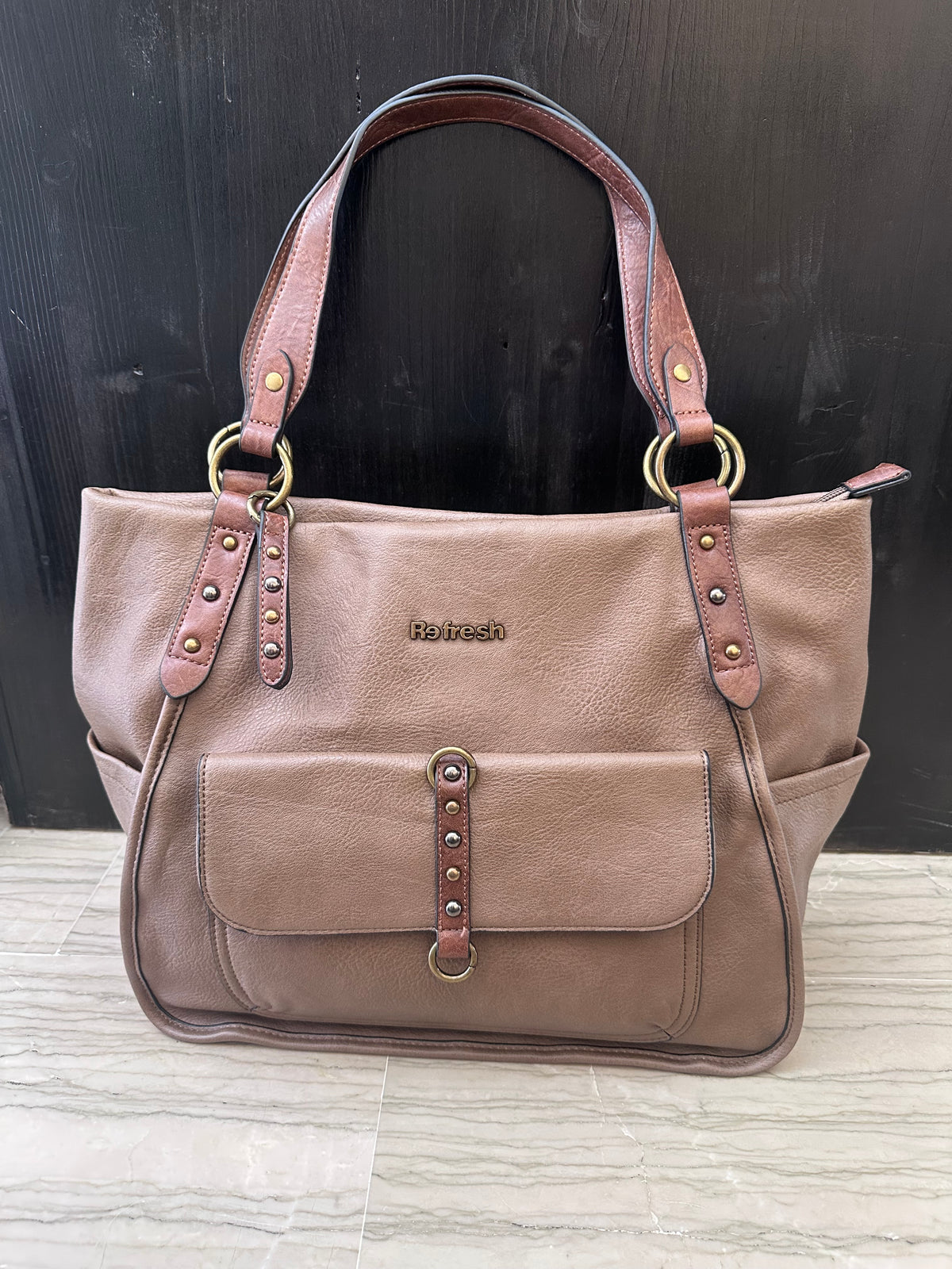 Borsa Donna Grande Taupe Refresh con Dettagli Borchie