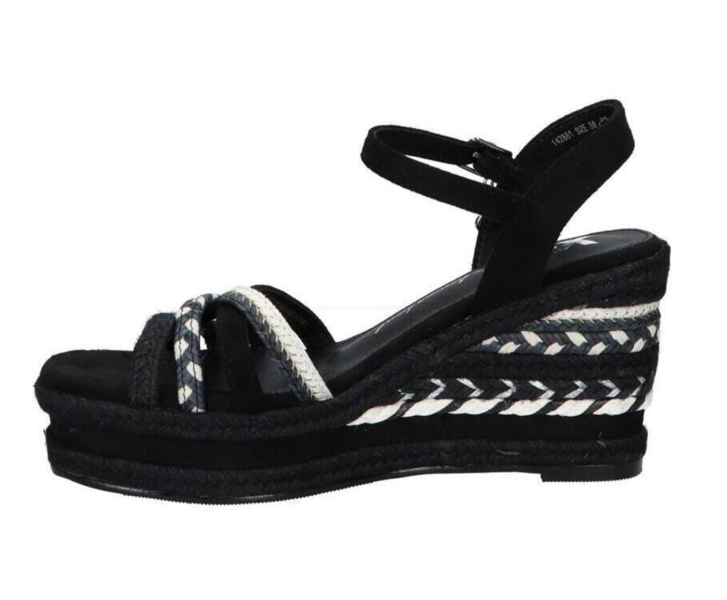 SANDALO XTI DONNA ZEPPA A TRECCIA NERO E BIANCO