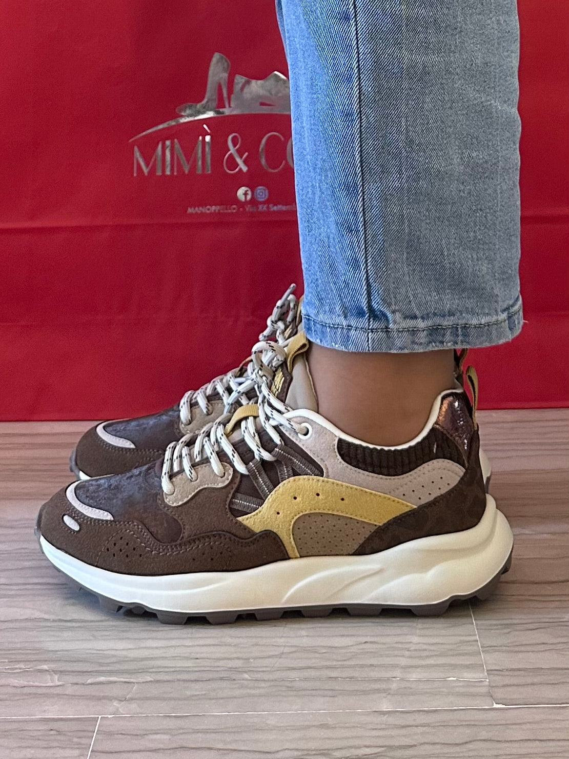 Sneaker Donna Chunky Running Retrò Marrone con Inserti Animalier – Marina Torres