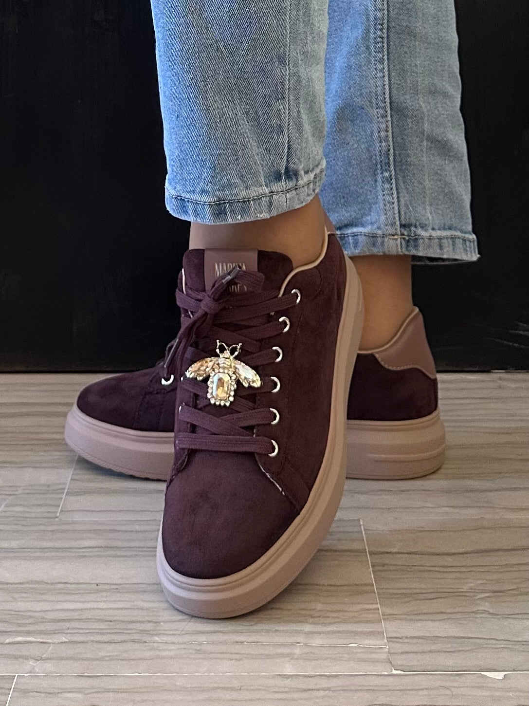 Marina Torres Sneaker Donna Bordeaux con Charm Gioiello e Suola Platform