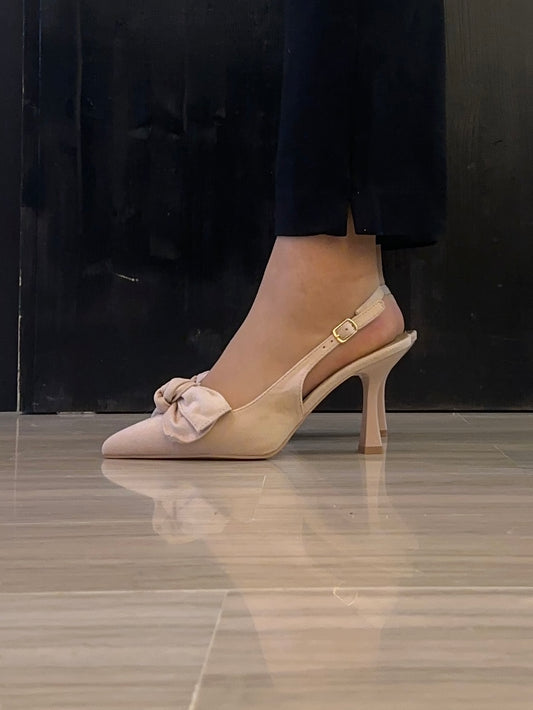 Décolleté Slingback Donna Crichic Nude in Camoscio con Fiocco – Interno in Pelle